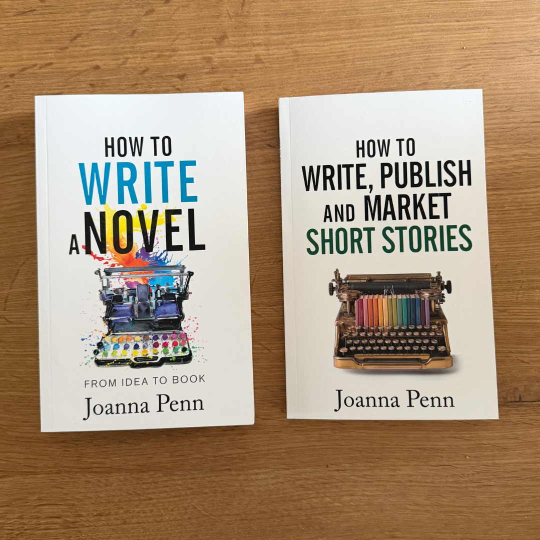 How to Write a Novel and How to Write, Publish, and Market Short Stories paperbacks by Joanna Penn side by side