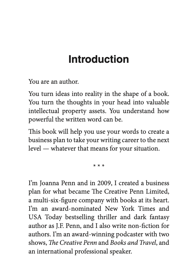 Your Author Business Plan large print edition, sample interior page showing the larger type