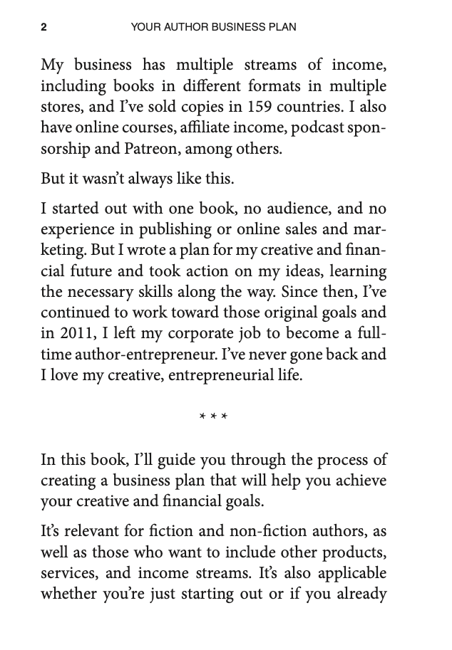 Your Author Business Plan large print edition, second sample interior page